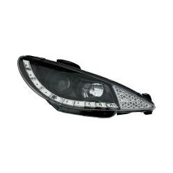 Trupart - Peugeot 206 98-07 Black Headlights / Chrome LED Daytime Running Lights 