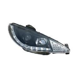 Trupart - Peugeot 206 98-07 Black Headlights / Chrome LED Daytime Running Lights